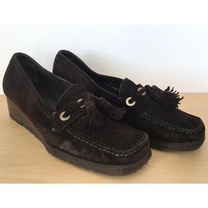 STUART WEITZMAN Brown Suede Leather Wedge Loafers